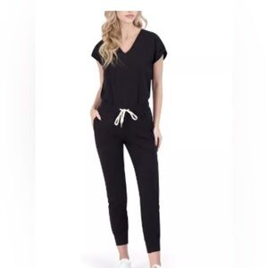 n: Philanthropy Disco Jumpsuit Black Sweatsuit Size L NWT